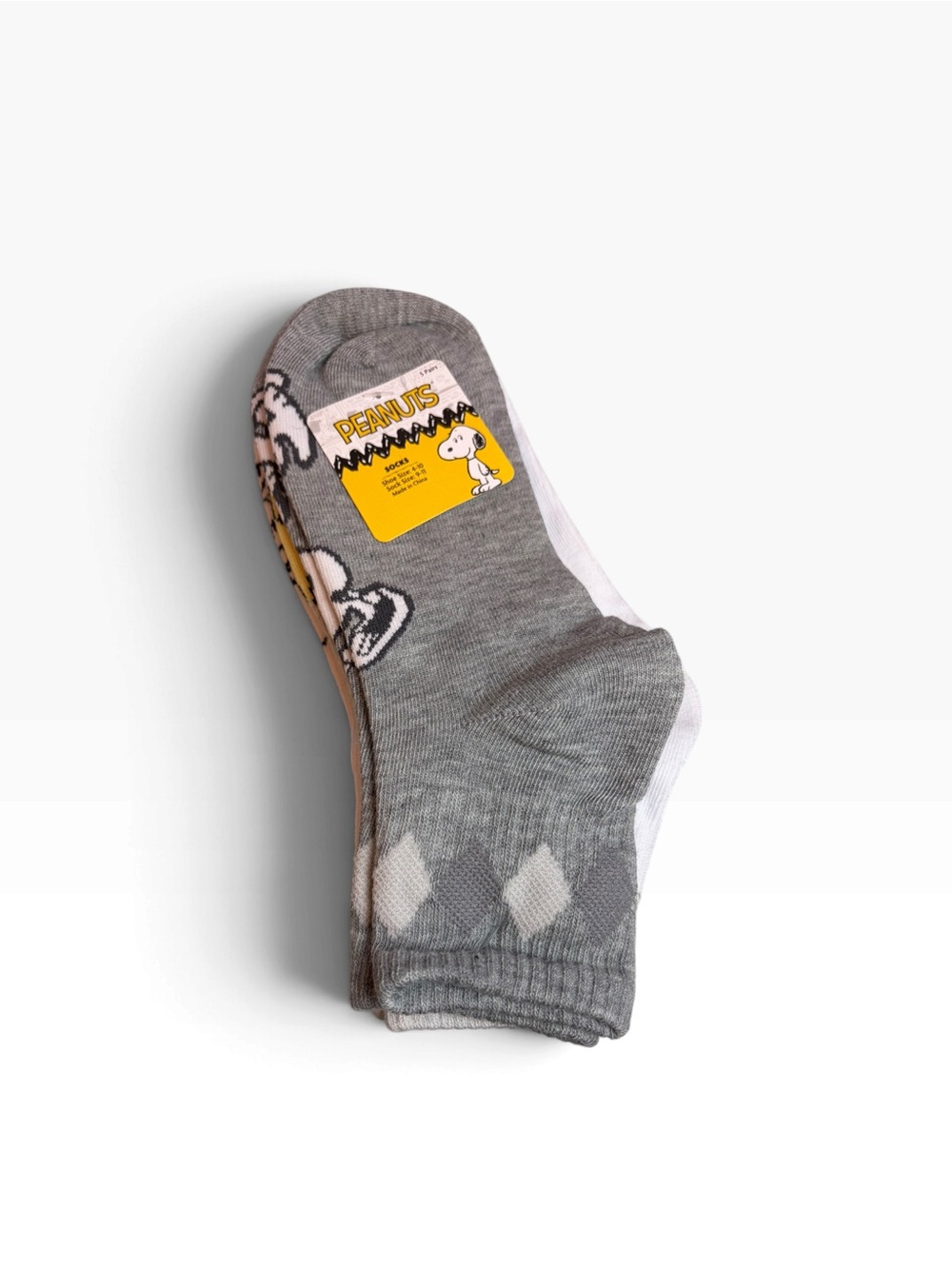 Peanuts Snoopy & Woodstock Grey Blue White Low-Cut Argyle Socks 5 Pack
